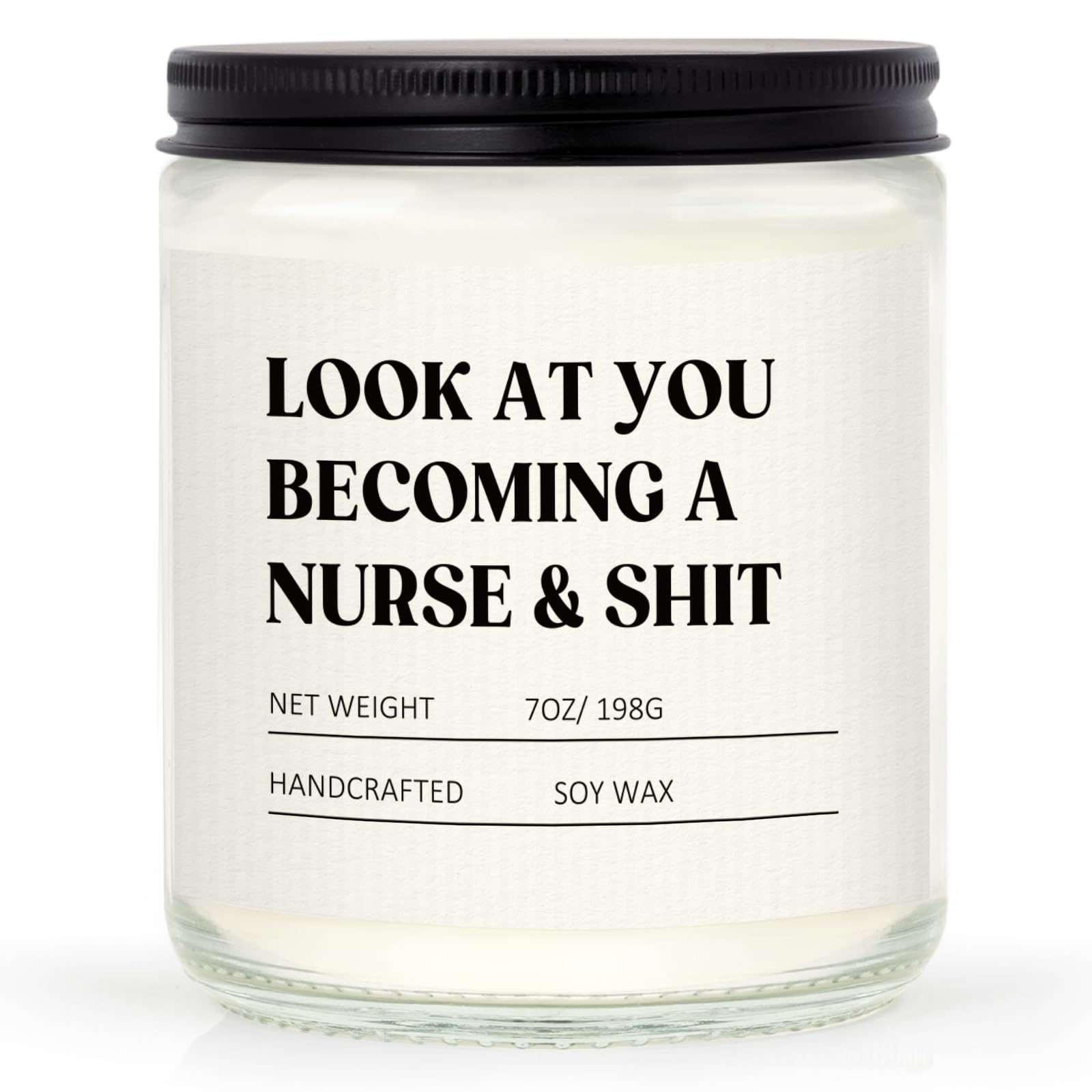 Craftique Nurse Candle with funny quote label, a playful gift for nurses.
