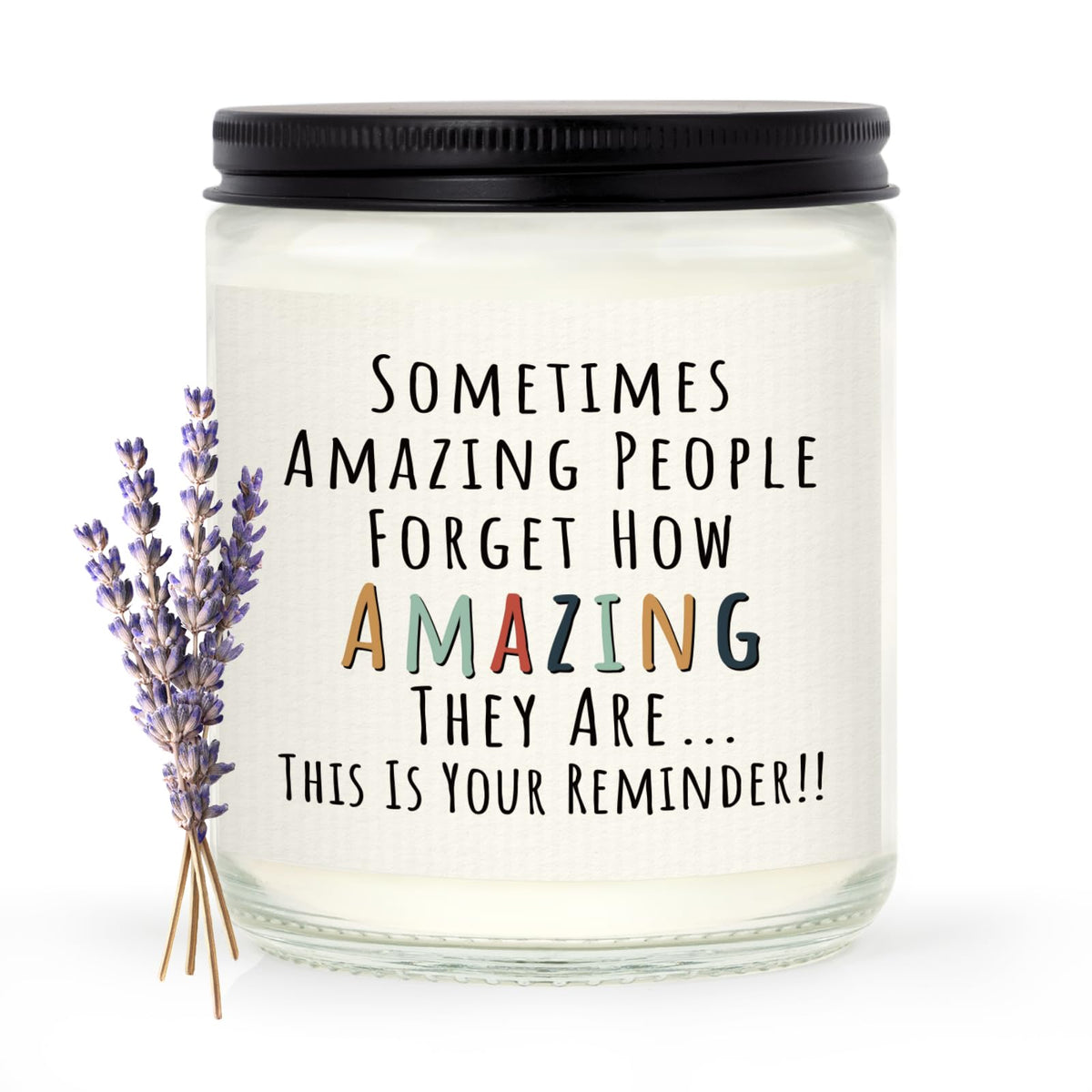 Craftique You're Amazing Lavender Candle label close-up showing heartfelt message