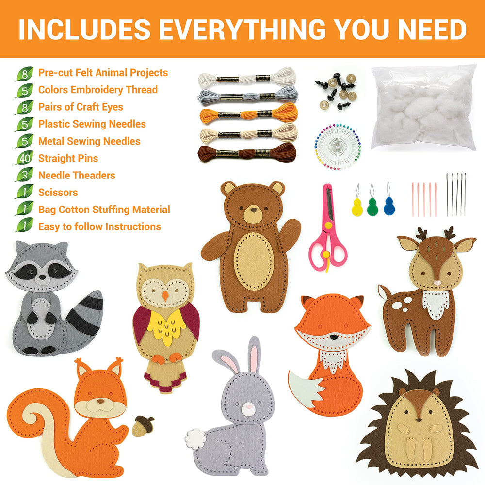 Craftorama Sewing Kit for Kids eight-precut-felt-projects enables easy, neat stitching for beginners.