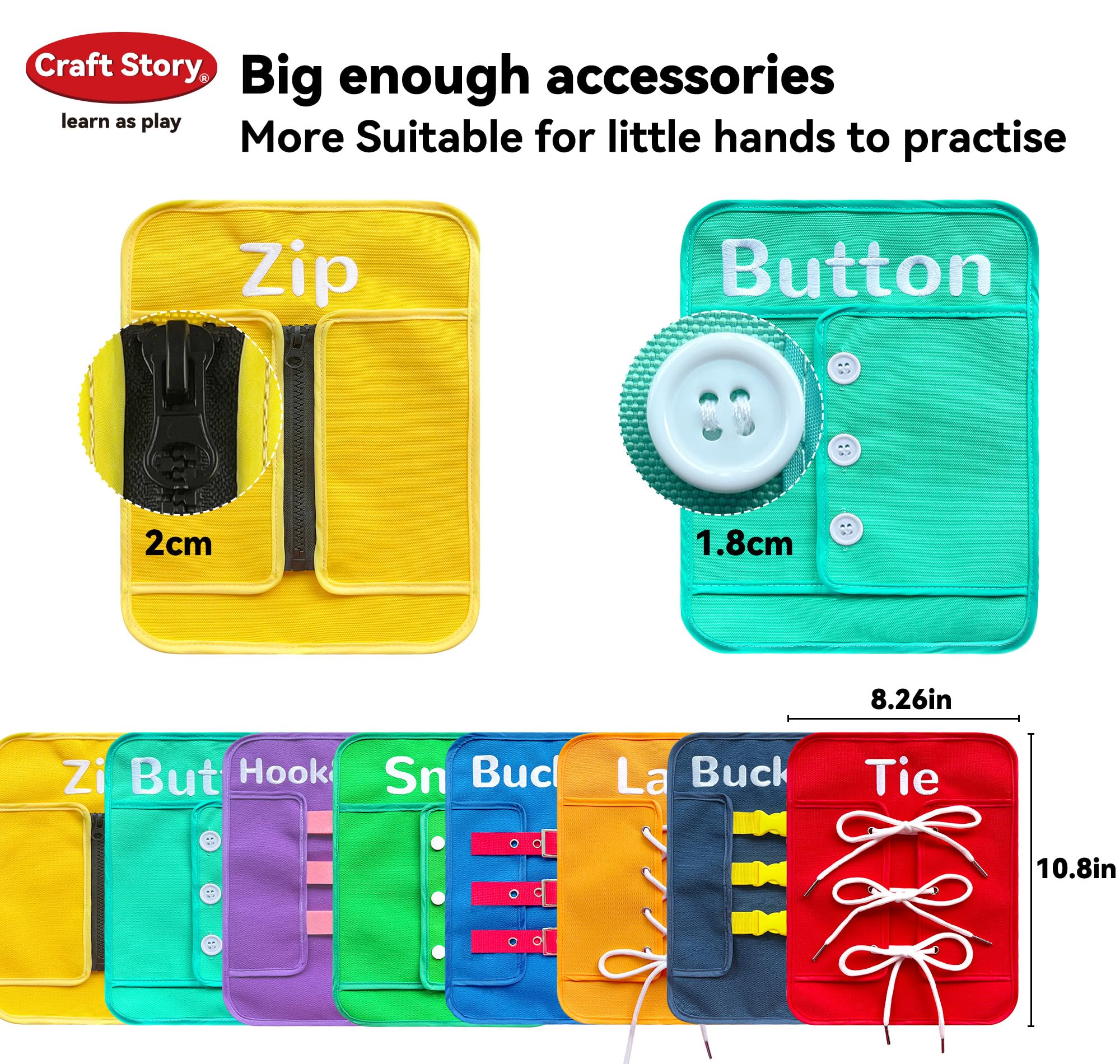 Craftstory Busy Board displaying hoop loop fasteners for coordination