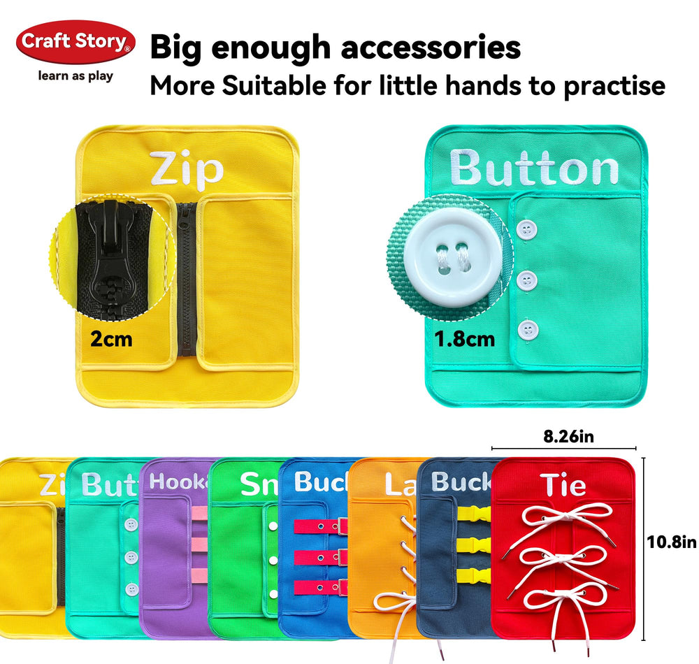 Craftstory Busy Board displaying hoop loop fasteners for coordination