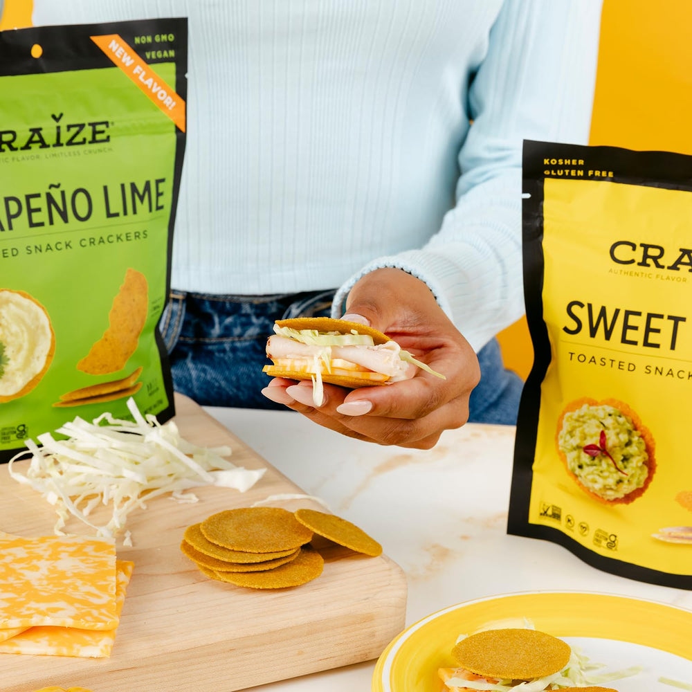 Craize Sweet Corn Crisps ingredient list shows non-GMO corn and natural flavors