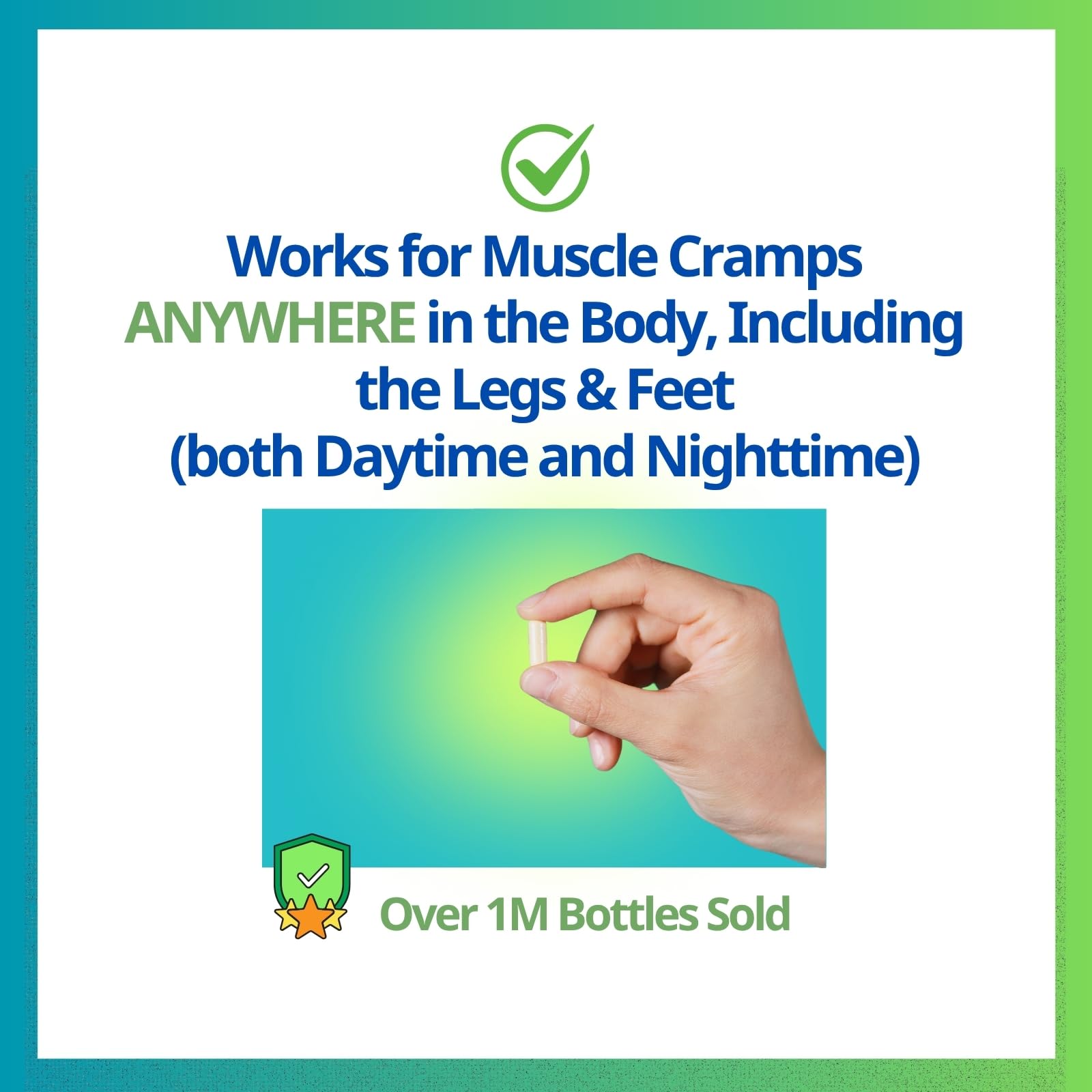 Cramp Defense bottle side view, non-laxative, high-absorption formula.