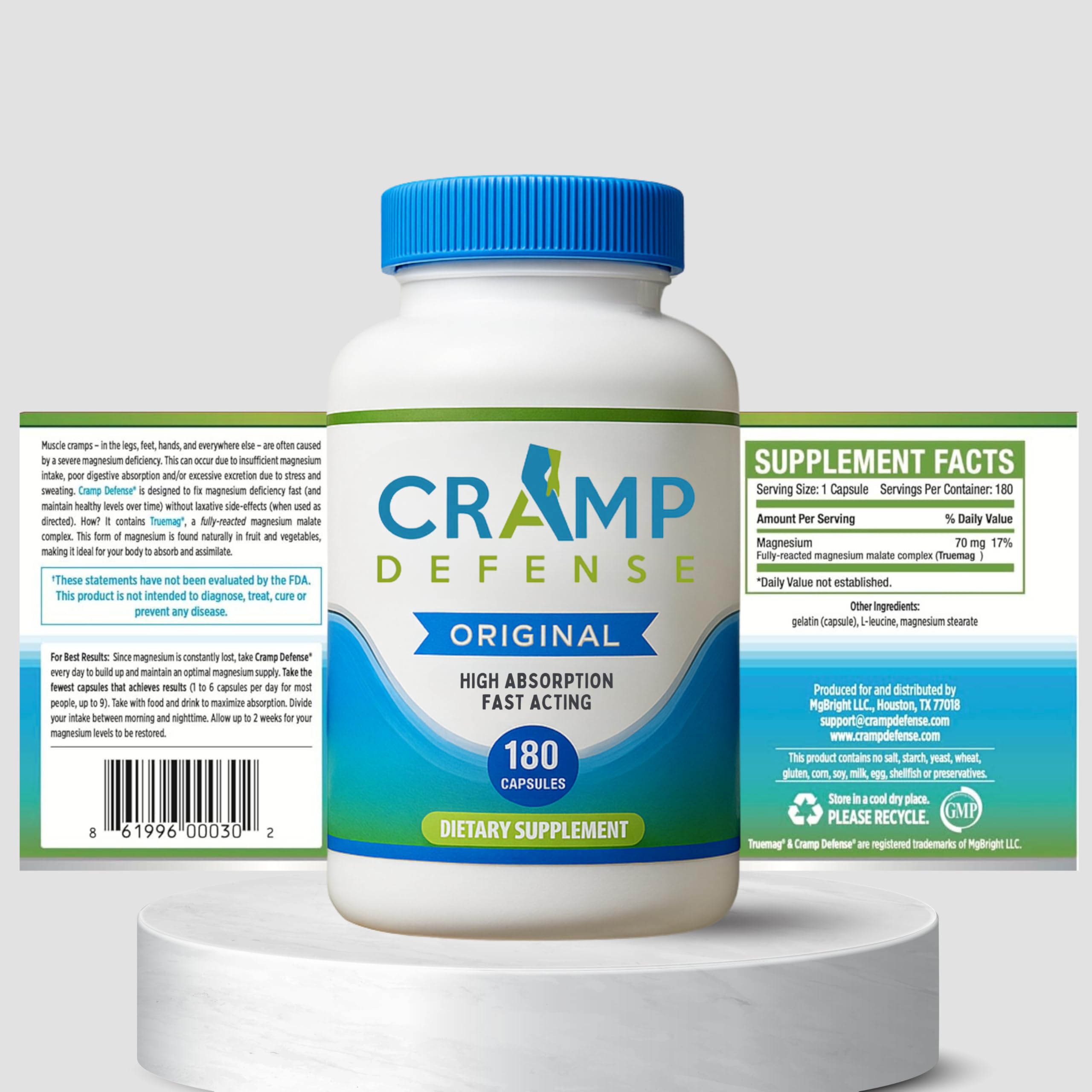 Cramp Defense purity-tested seal indicates high-quality absorption.