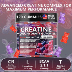 Crasye Creatine bottle side label with vegan, gluten-free notes