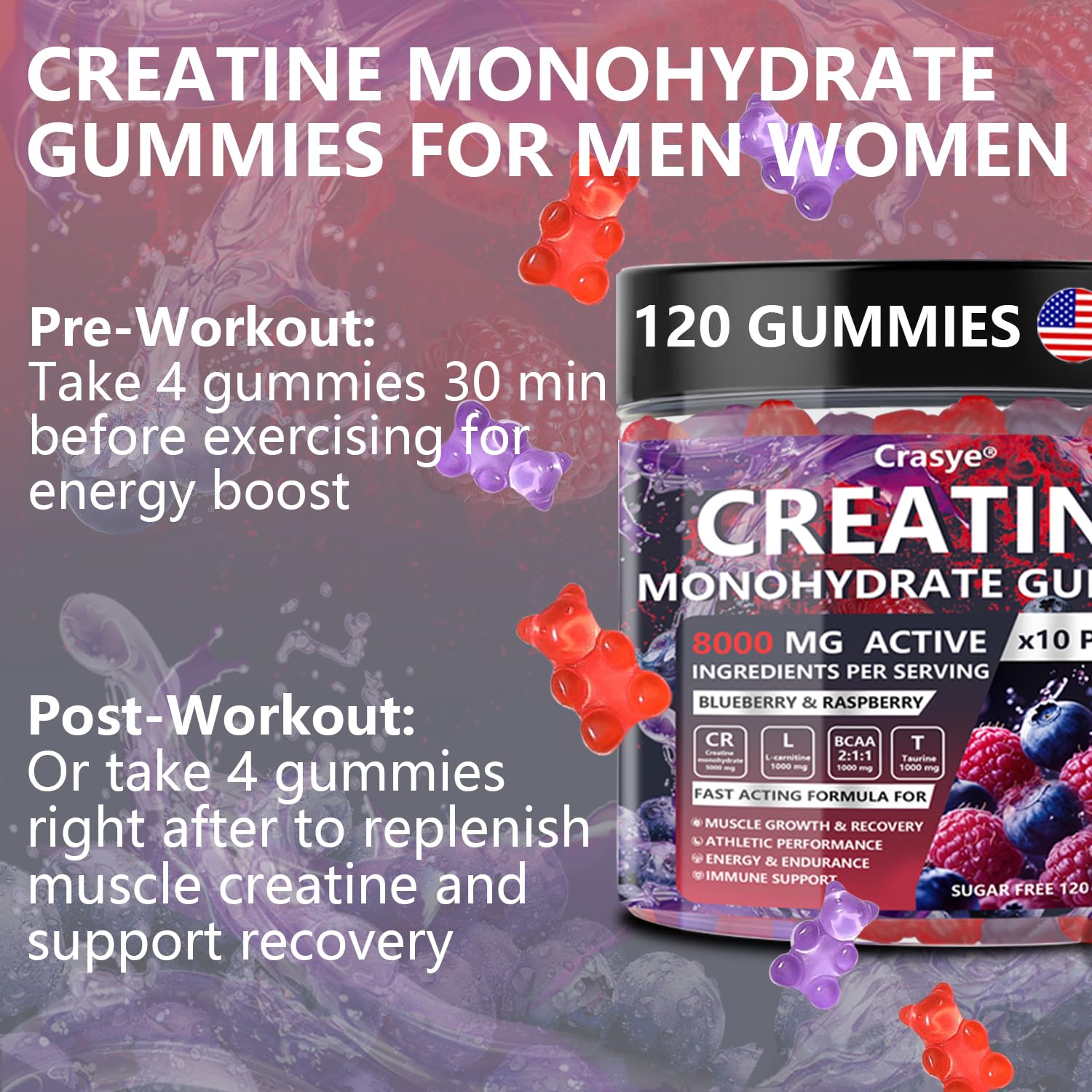 Crasye Creatine Gummies packaging ideal for athletes and fitness enthusiasts