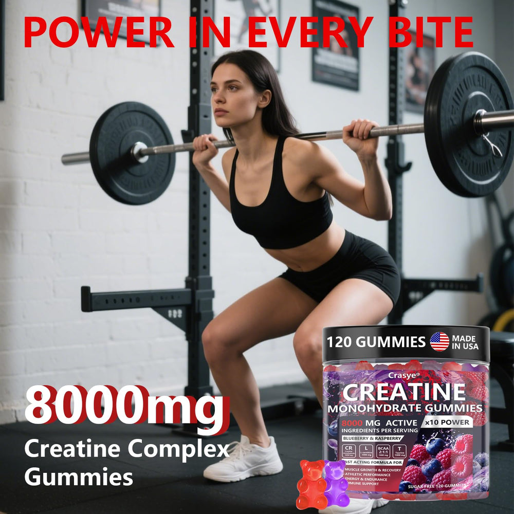 Crasye Creatine Gummies ingredients icons show non-GMO vegan qualities