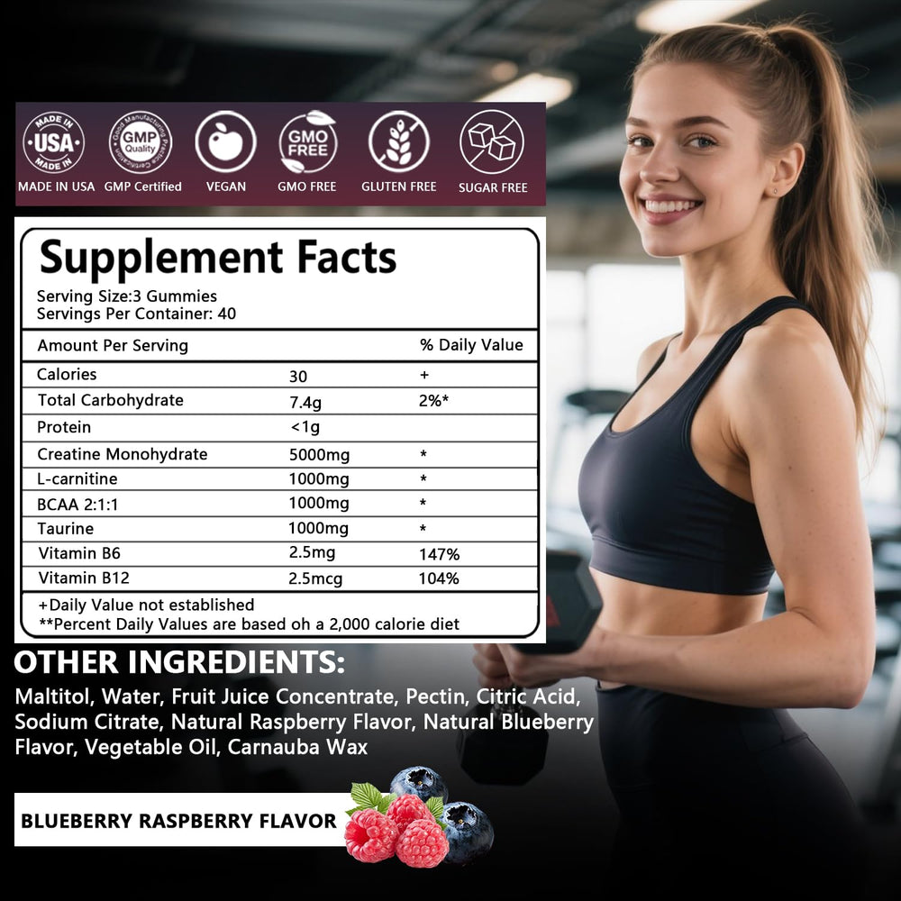 Crasye Creatine Gummies poured from bottle for on-the-go energy
