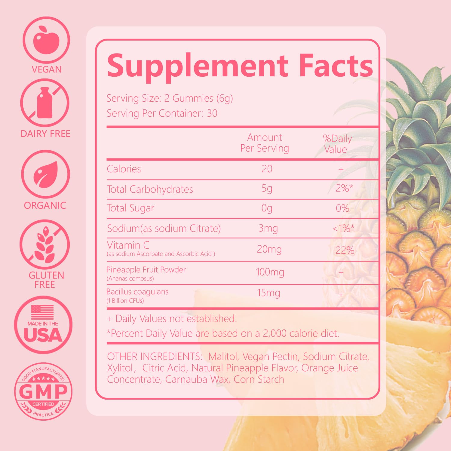 Crasye Gummies bottle open with pineapple imagery for tropical daily use