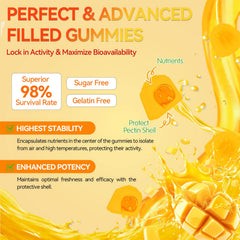 Crasye Probiotic Kombucha Gummies closeup highlight mango taste and chewy texture.