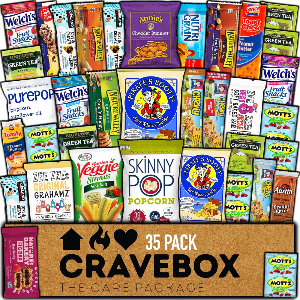 CRAVEBOX healthy snack box shows an assorted variety pack for on-the-go energy.