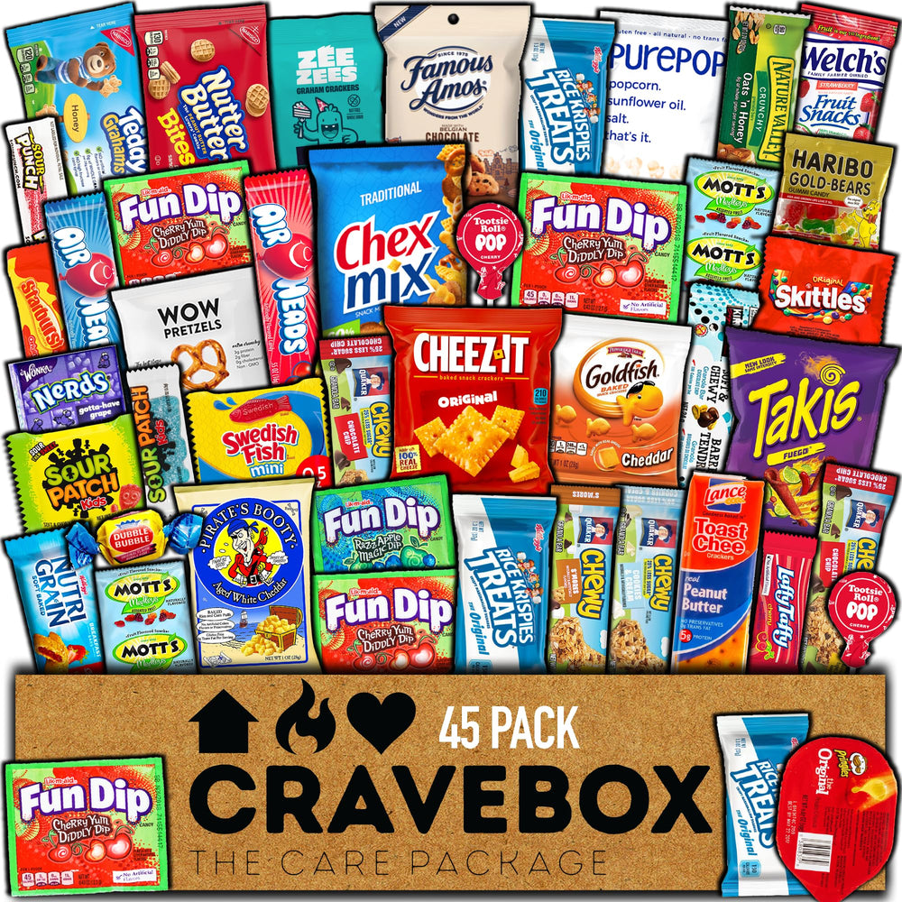 CRAVEBOX variety snacks 45-count box opened for sharing at the office.