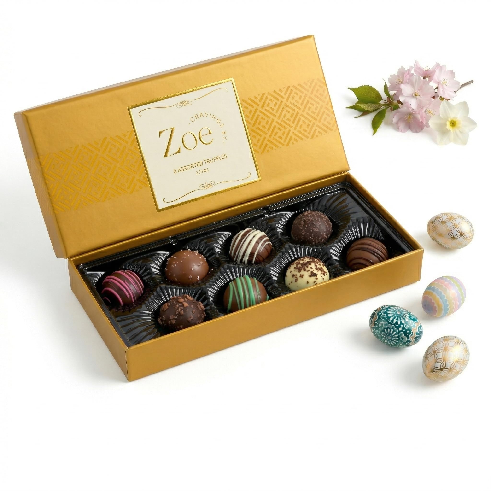 CRAVINGS BY ZOE Birthday Truffles Gift Box, eight-piece assortment for celebrations.
