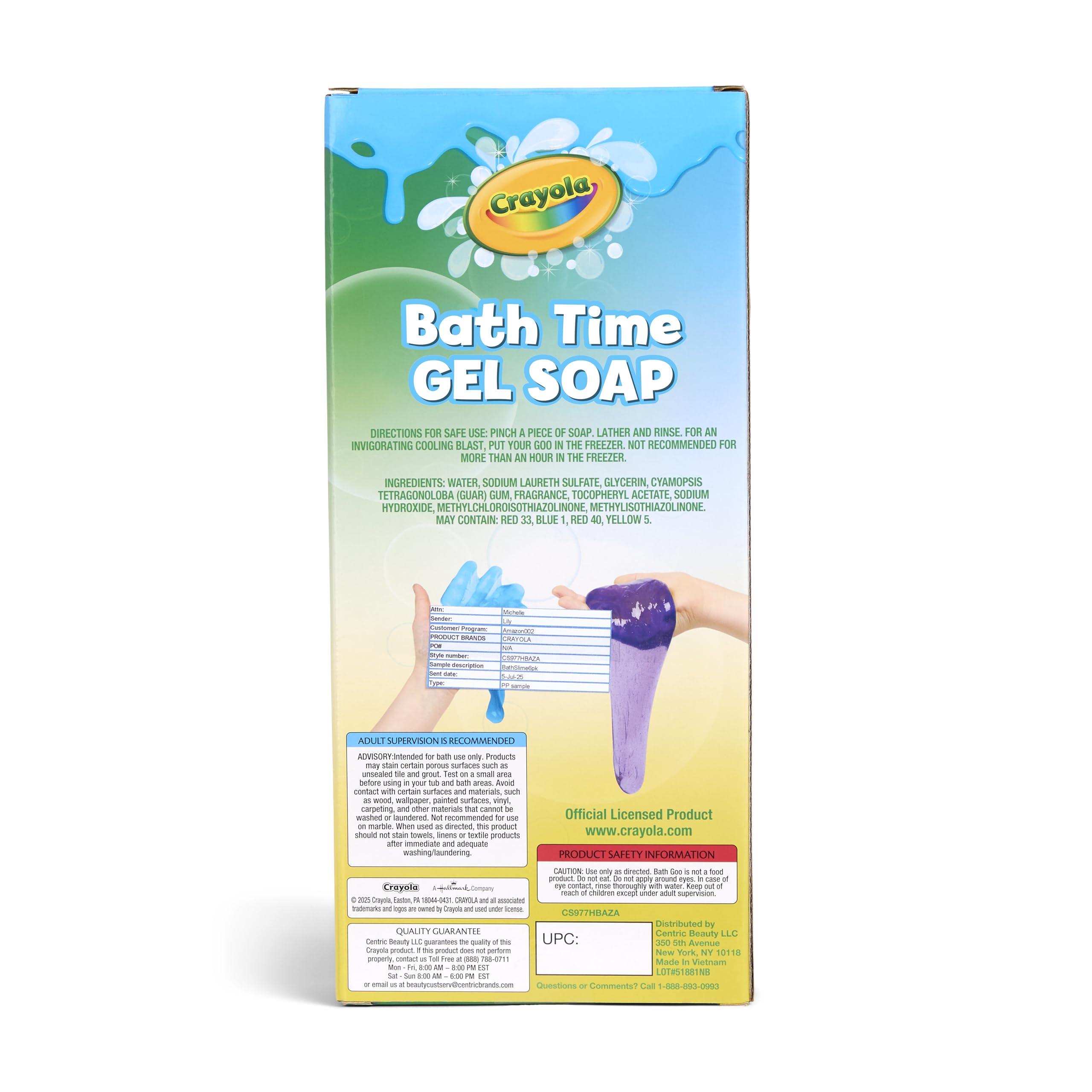 Crayola Bath Time Slime green bottle adds colorful cleansing for kids.