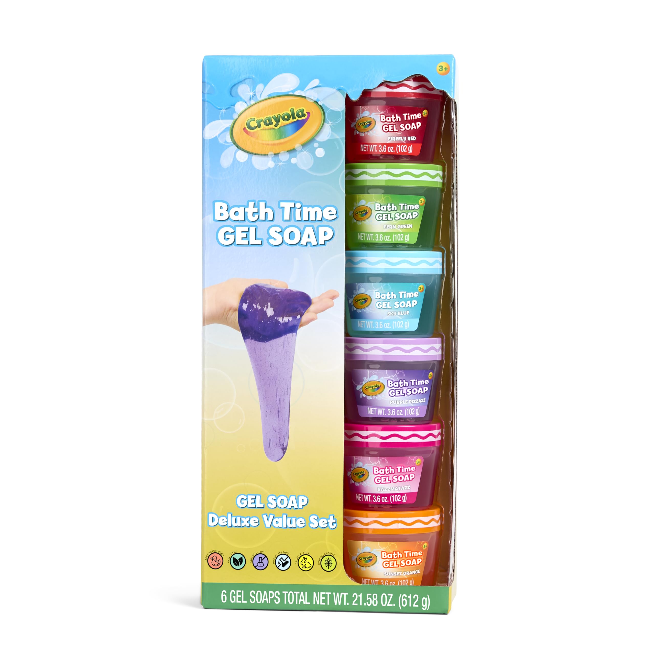 Crayola Bath Time Slime red bottle offers playful cleansing during bath time.