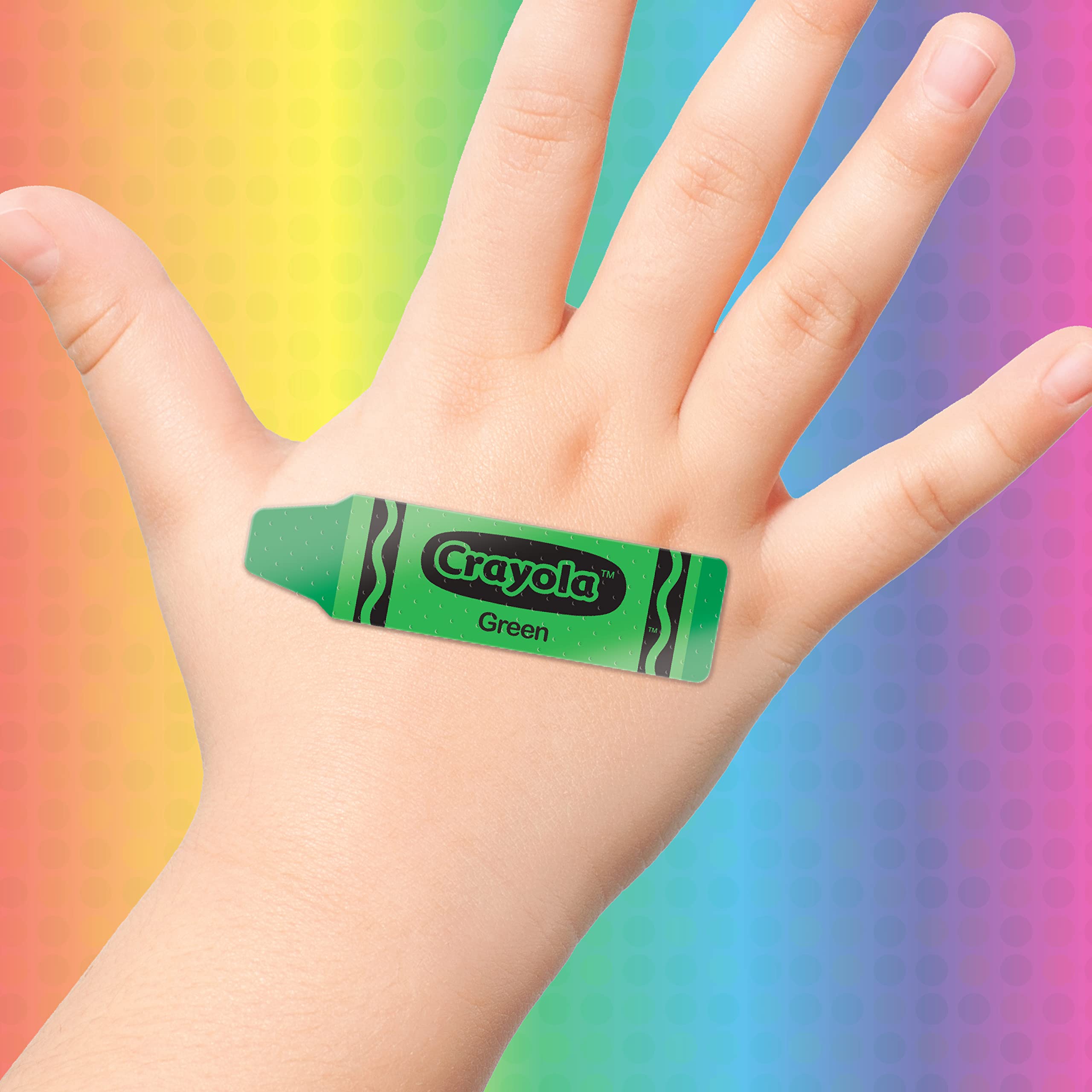 Crayola shaped bandages long-lasting adhesive stays in place.