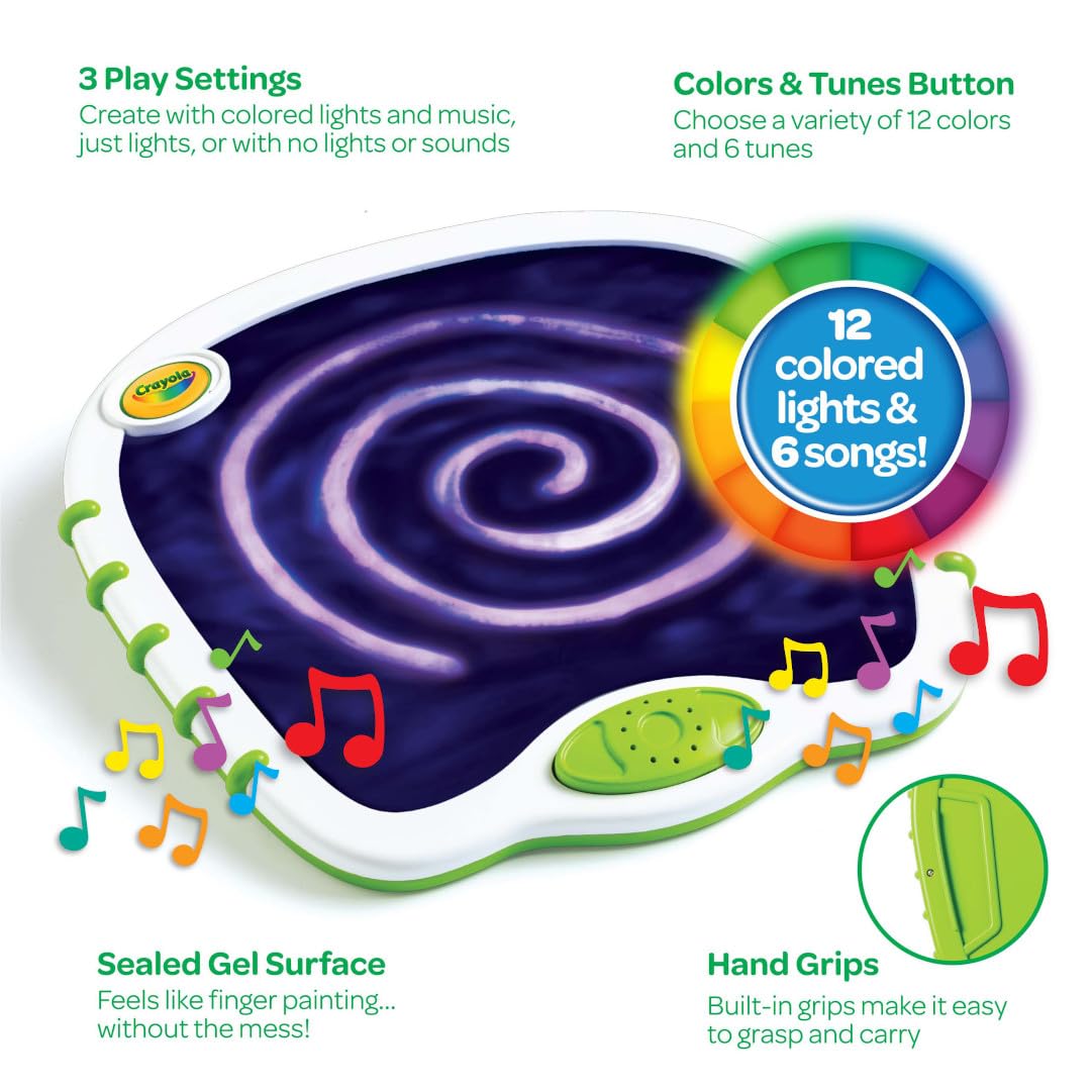 Crayola Toddler Touch Lights gel surface close-up shows mess-free painting in play.
