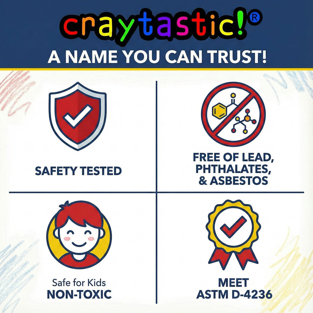 Craytastic individually wrapped crayon packs promote cleanliness and safe sharing.