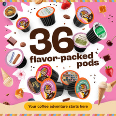 Crazy Cups 36-count sampler pack for Keurig, convenient daily flavor options.