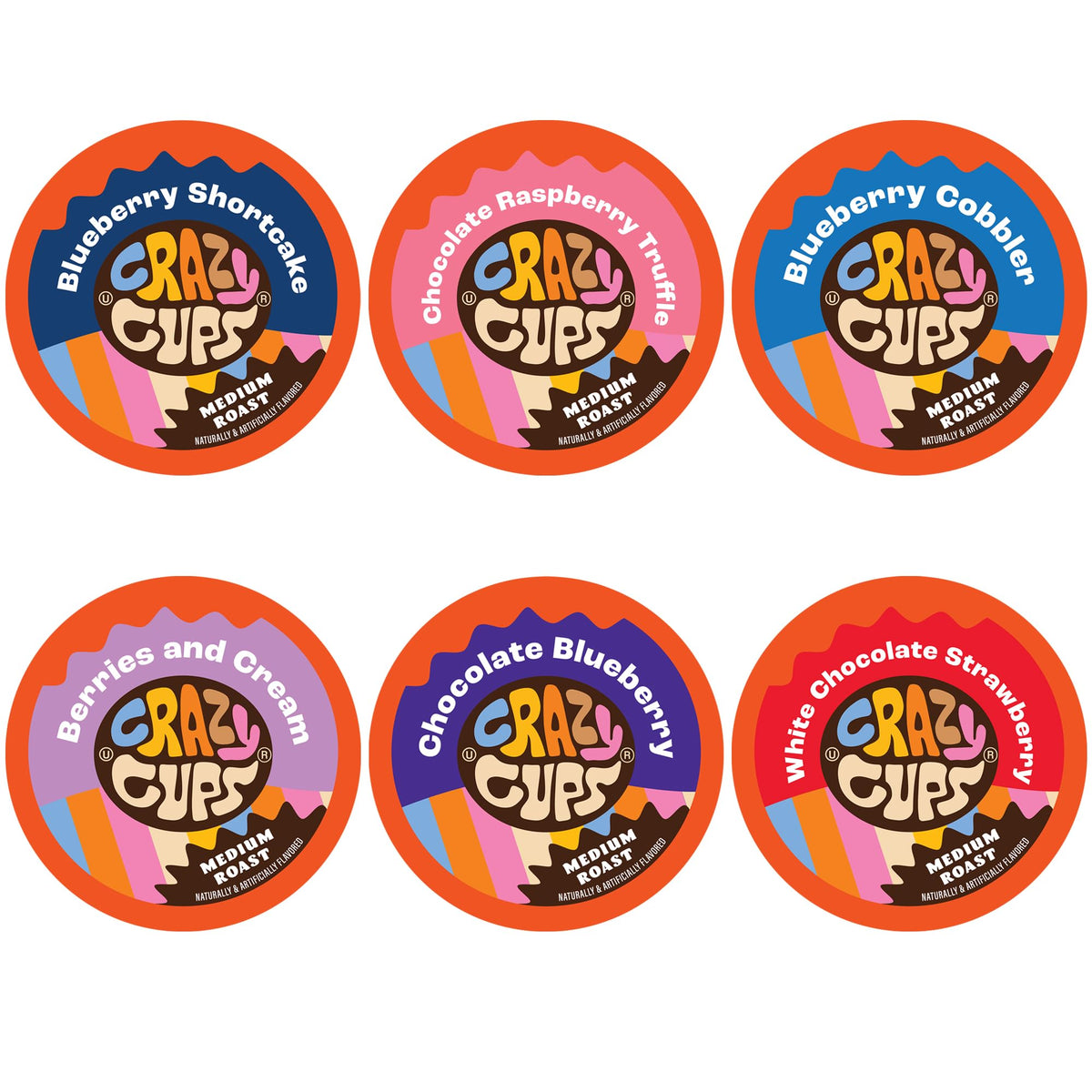 Crazy Cups blueberry coffee pods variety pack display for a quick, berry-forward morning ritual.