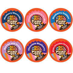 Crazy Cups blueberry coffee pods variety pack display for a quick, berry-forward morning ritual.