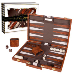 Crazy Games premium backgammon board, 15-inch leatherette surface, ideal for family game night.