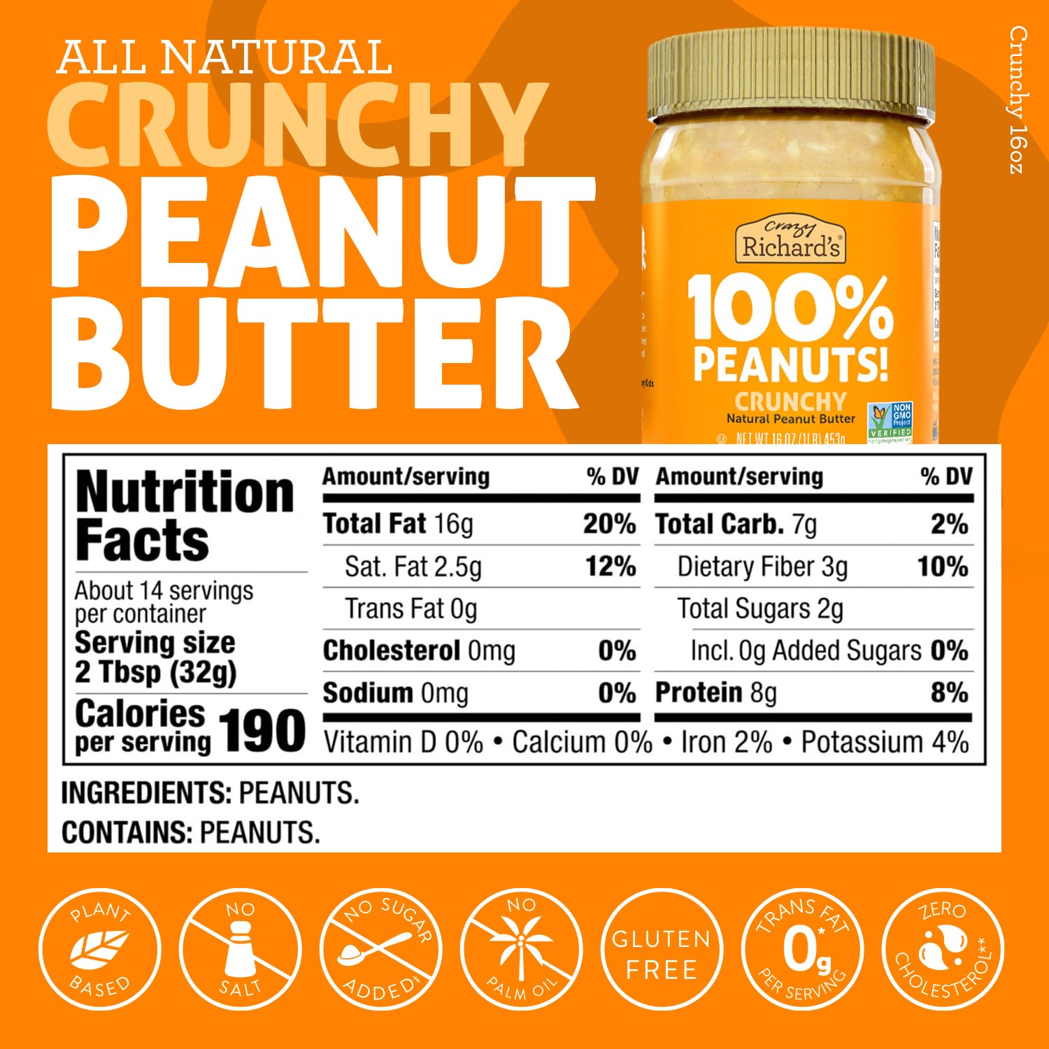 Crazy Richard's no added sugar peanut butter, wholesome flavor for snacks.