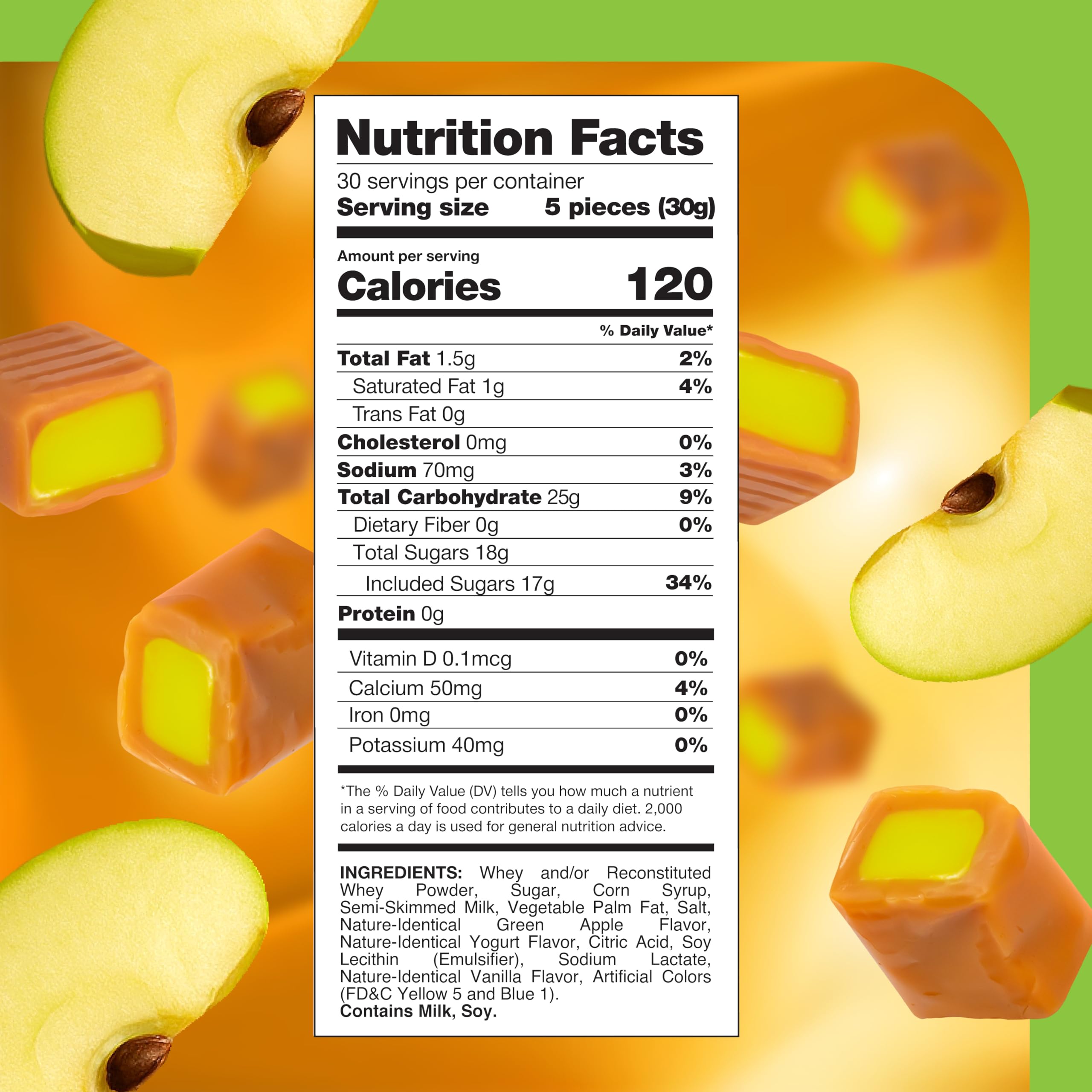 CrazyOutlet Caramel Cubes green apple filling, snack-ready and shareable.