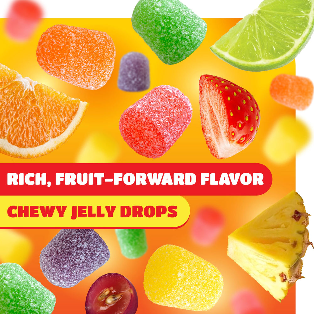 CRAZYOUTLET orange-flavor gum drops on parchment, tasty dessert topping.