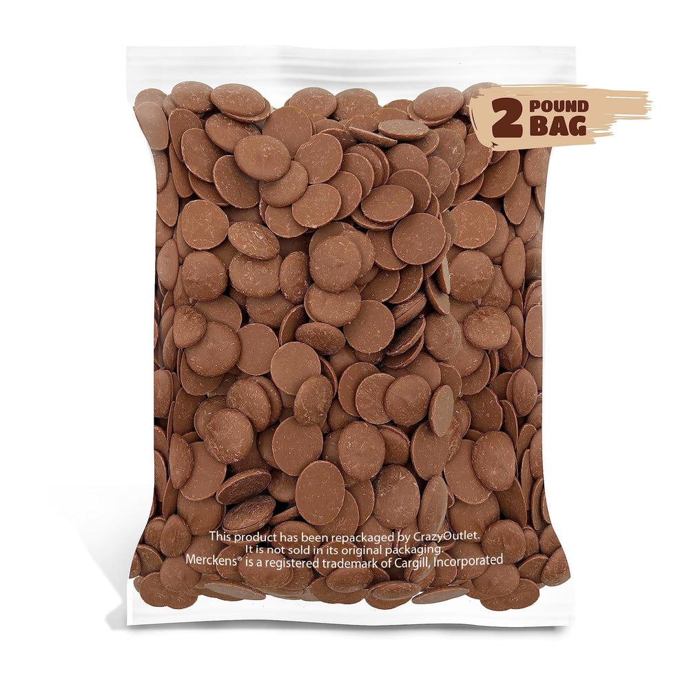 CrazyOutlet Merckens milk chocolate close-up shows creamy texture and rich color.