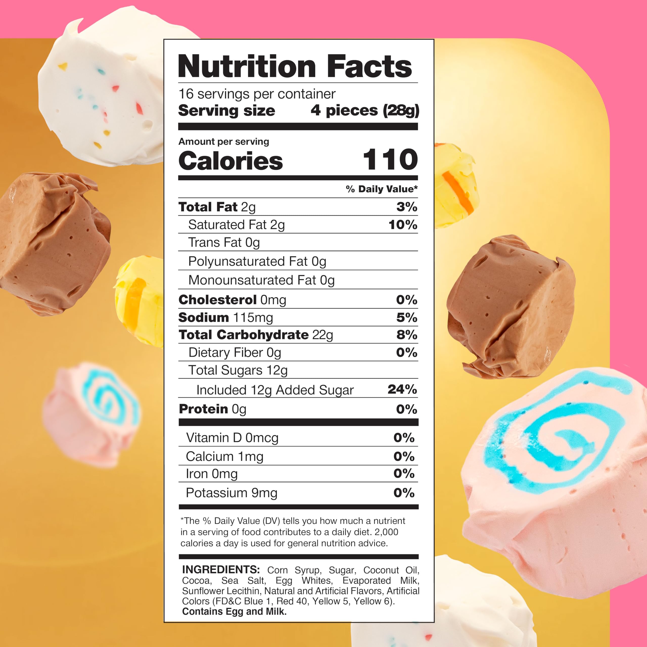 Salt Water Taffy assorted flavors banana, chocolate, frosted cupcake, cotton candy.