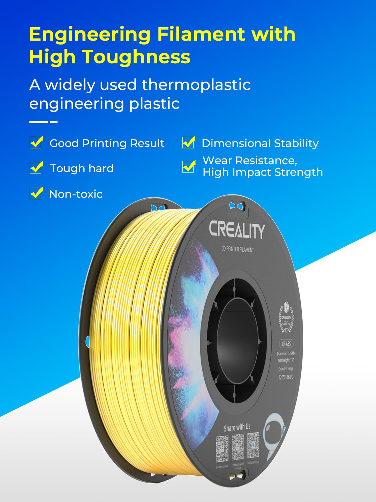 Creality ABS white filament spool enables crisp edges and smooth layers for large prints