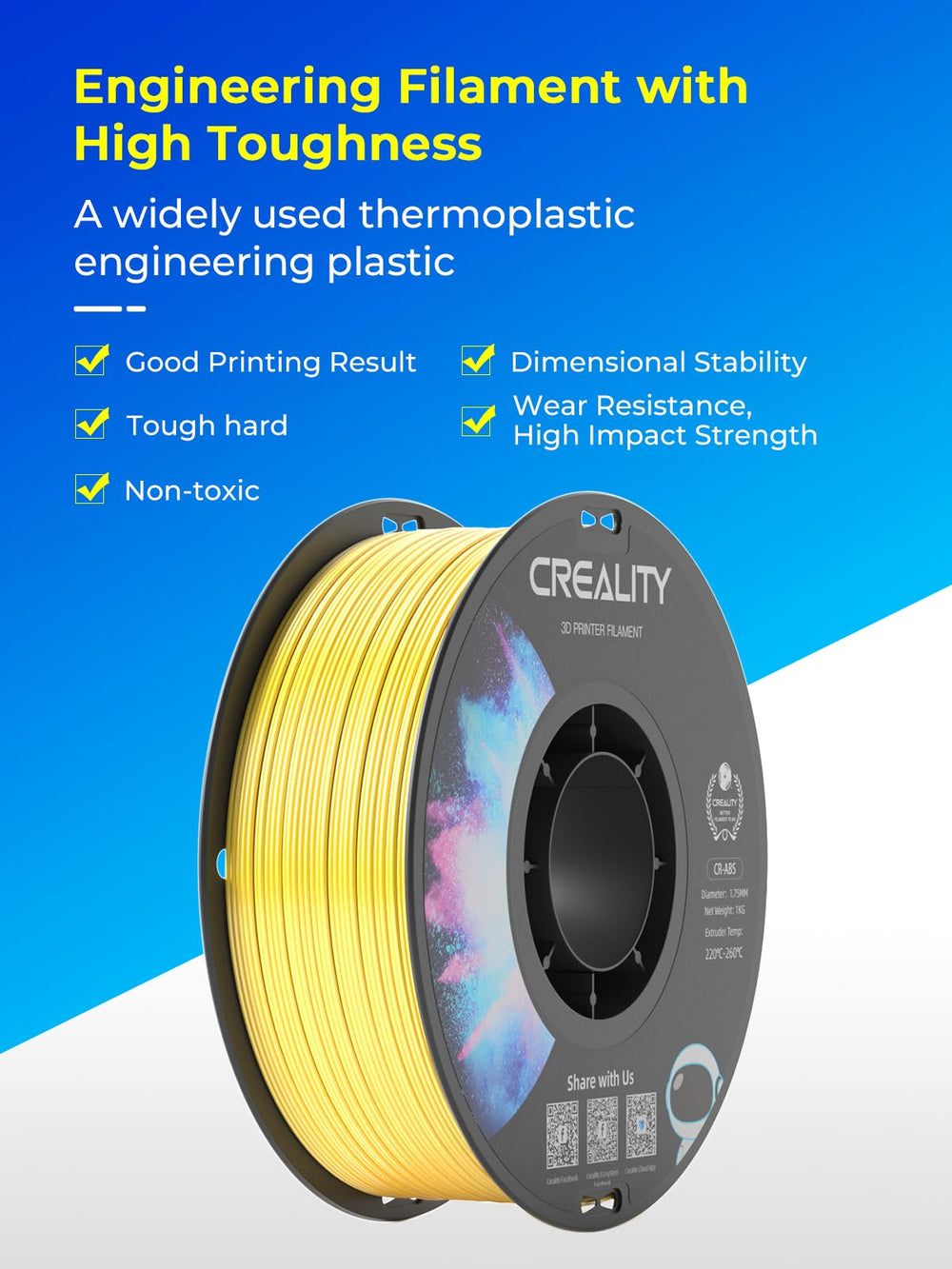Creality ABS white filament spool enables crisp edges and smooth layers for large prints
