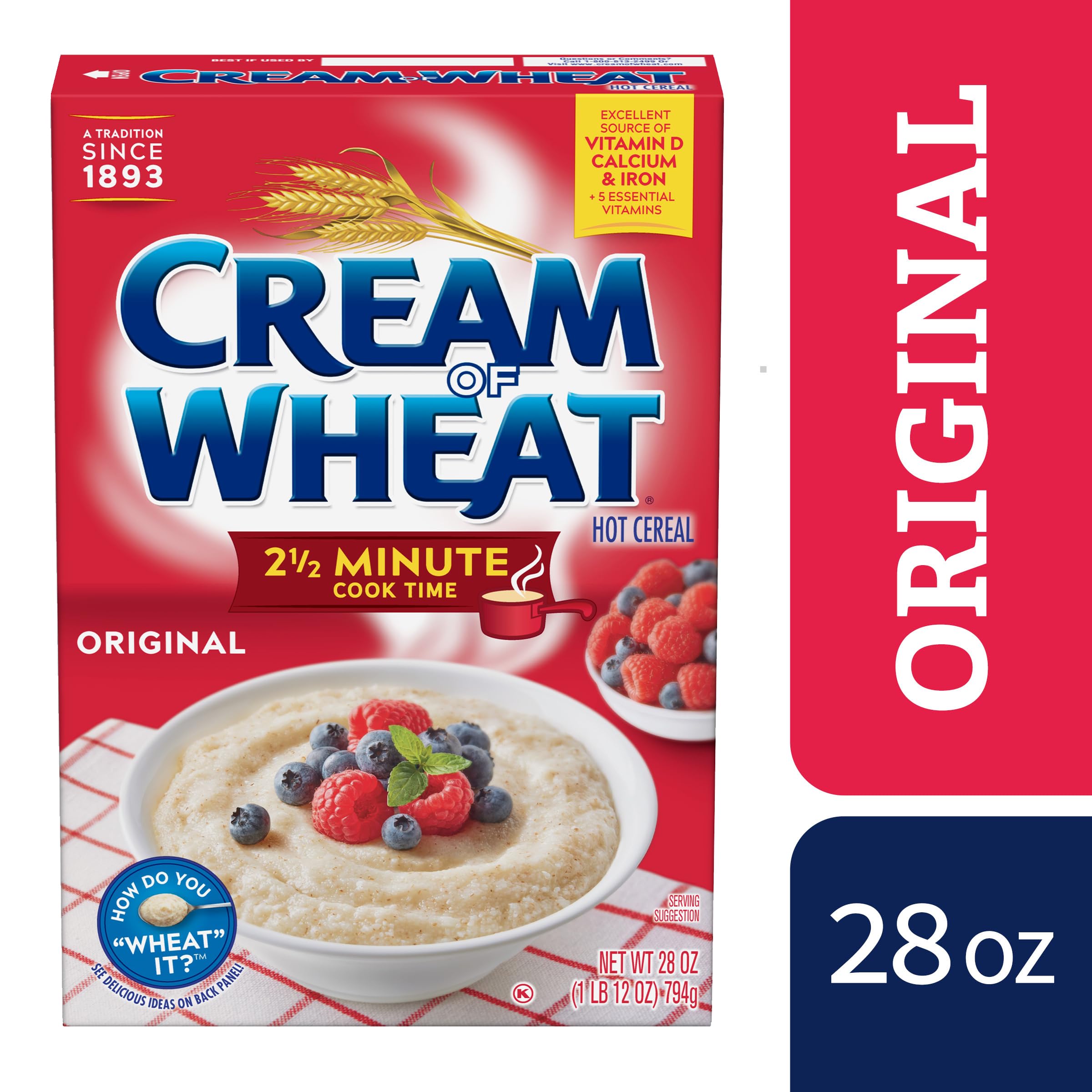 Cream of Wheat Original highlighting iron, calcium and vitamins