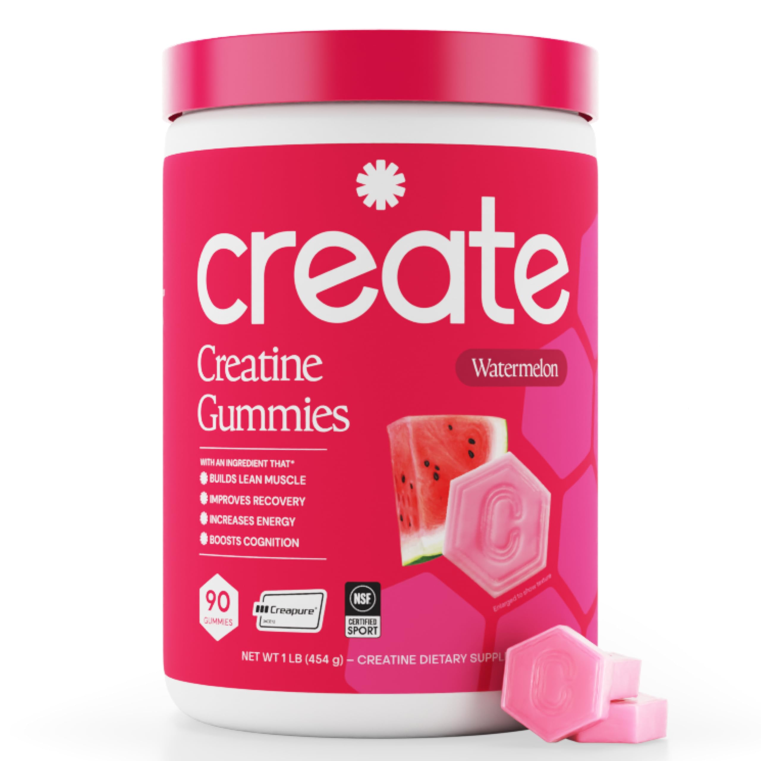 Create Creatine Monohydrate Gummies bottle shows anti-melt design for on-the-go workouts
