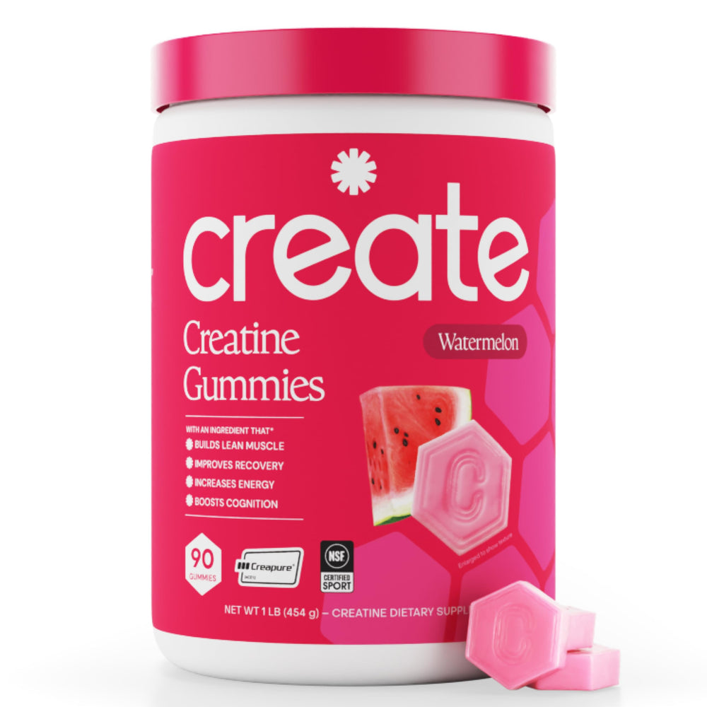 Create Creatine Monohydrate Gummies bottle shows anti-melt design for on-the-go workouts