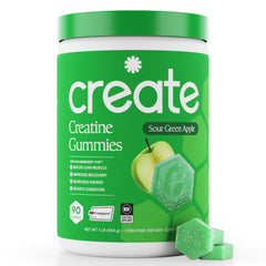 Create Creatine Monohydrate Gummies orange bottle boosts focus and endurance for active days.