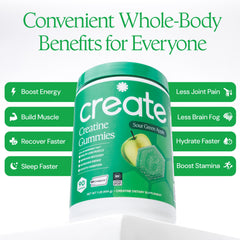 Vegan, gluten-free badge on Create Gummies highlighting dietary compatibility.