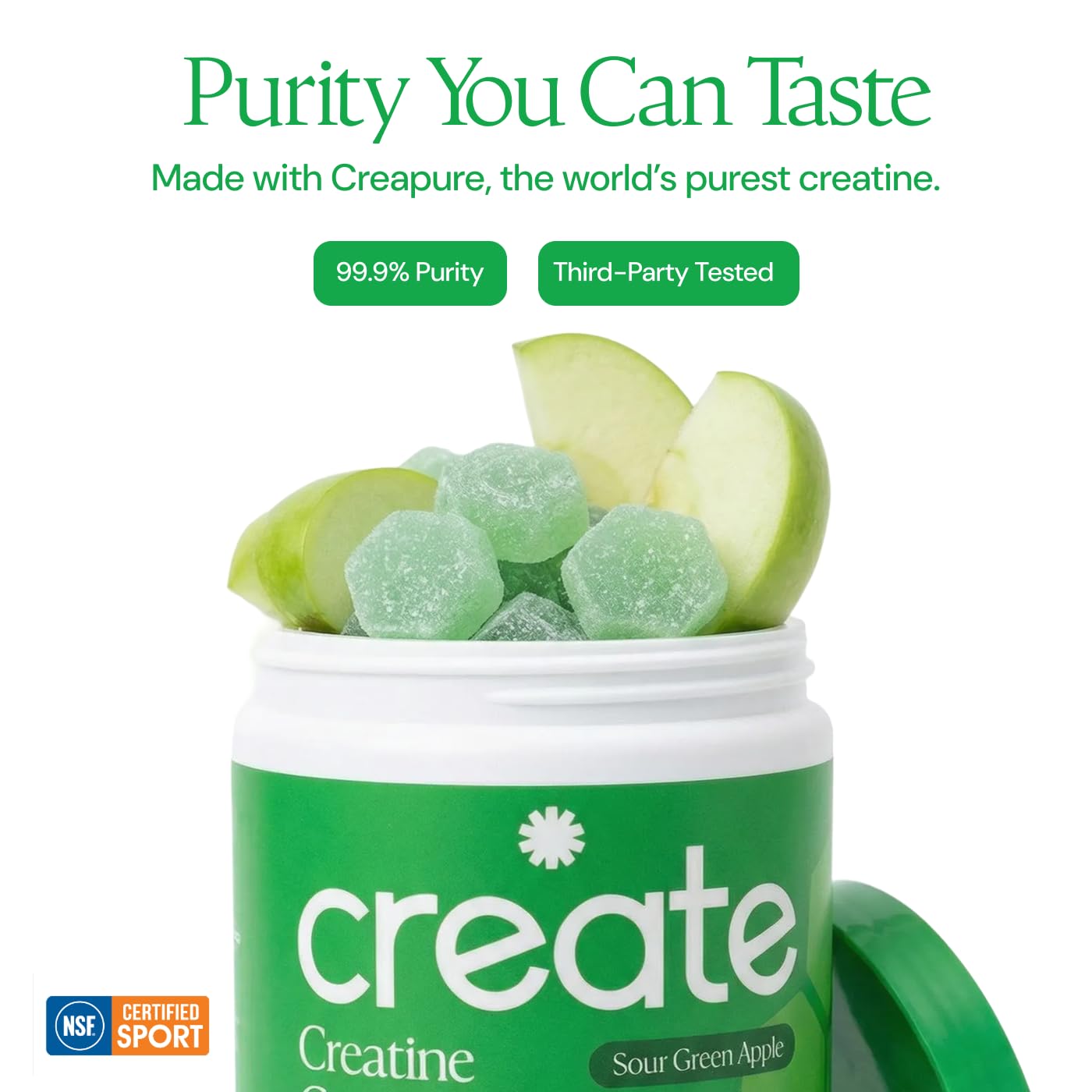 Workout-snack scene featuring Create Gummies with orange flavor.