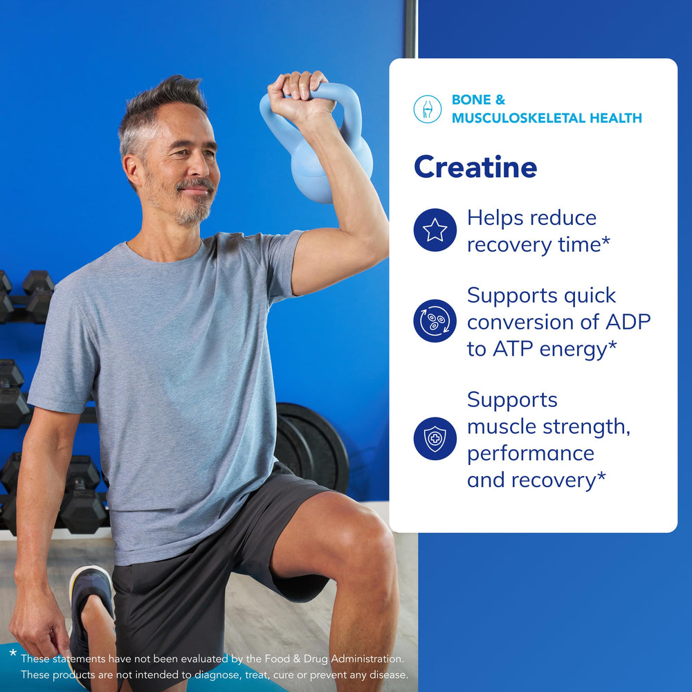 Creatine powder dissolves in water, ready for quick pre- or post-workout use.