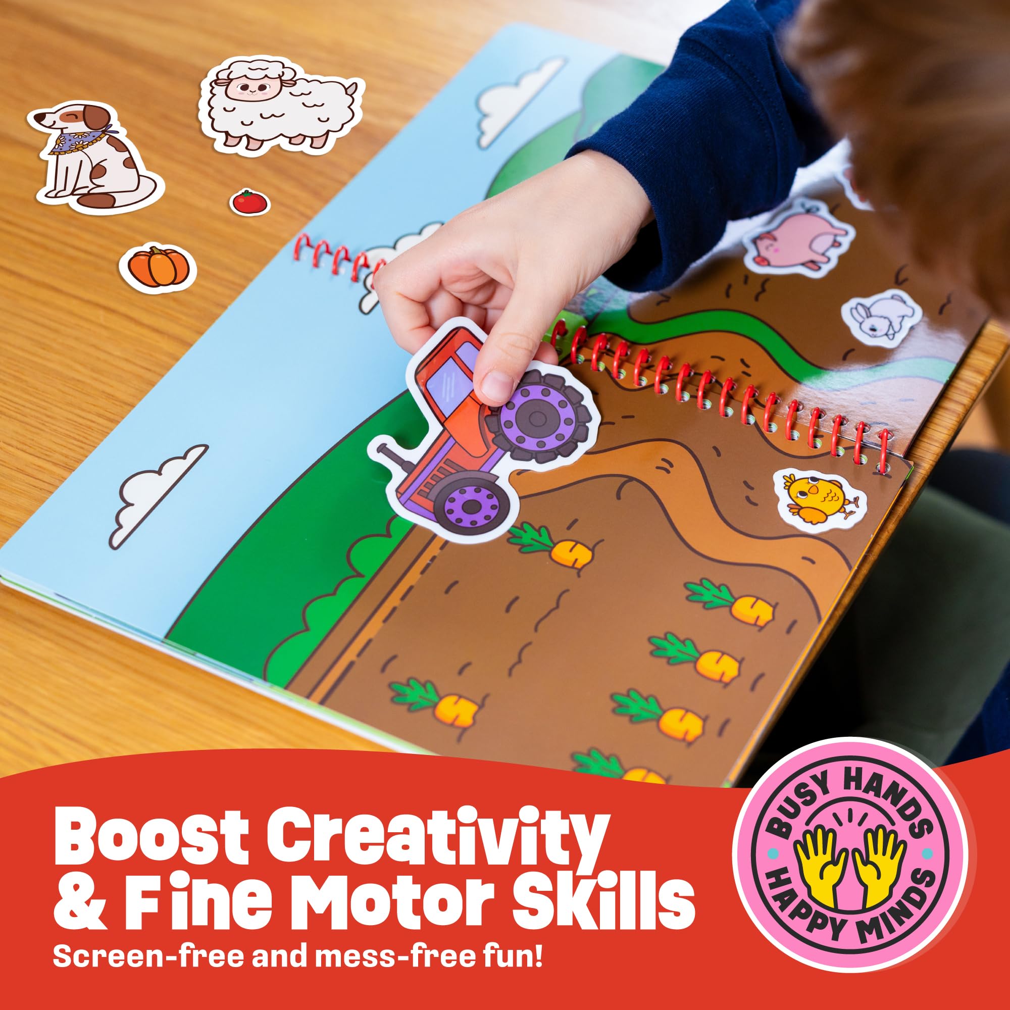Creative Kiddos Farm Sticker Book Scene 01 with barnyard animals for roleplay.