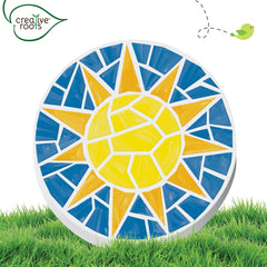 Creative Roots display-ready sun stone on shelf, plant, or garden.