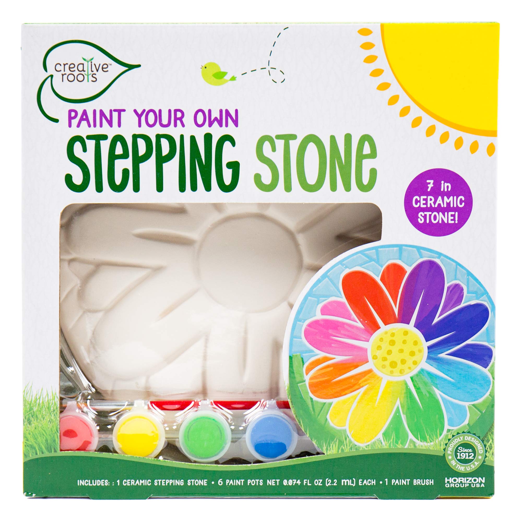 Creative Roots mosaic flower stone ready for garden or shelf decor.