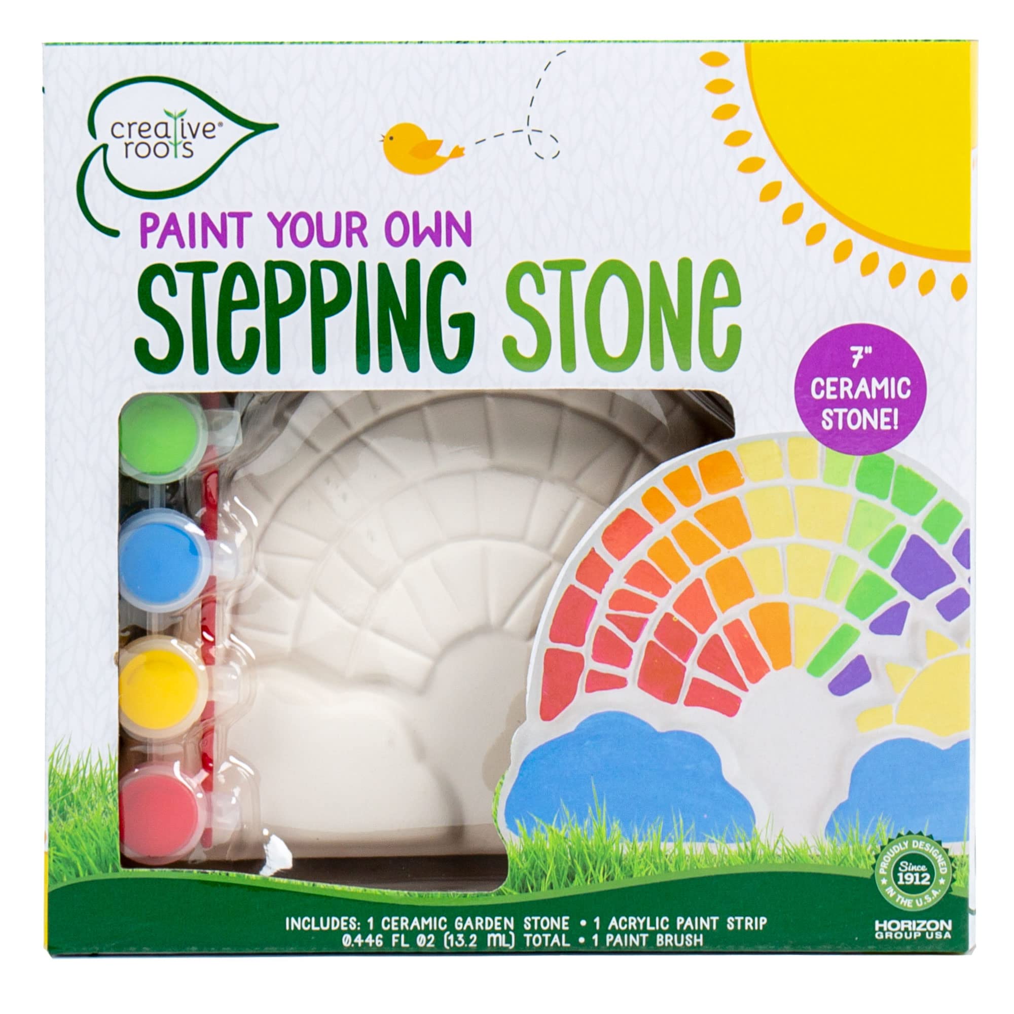Creative Roots rainbow stepping stone front view with vivid colors for garden decor.