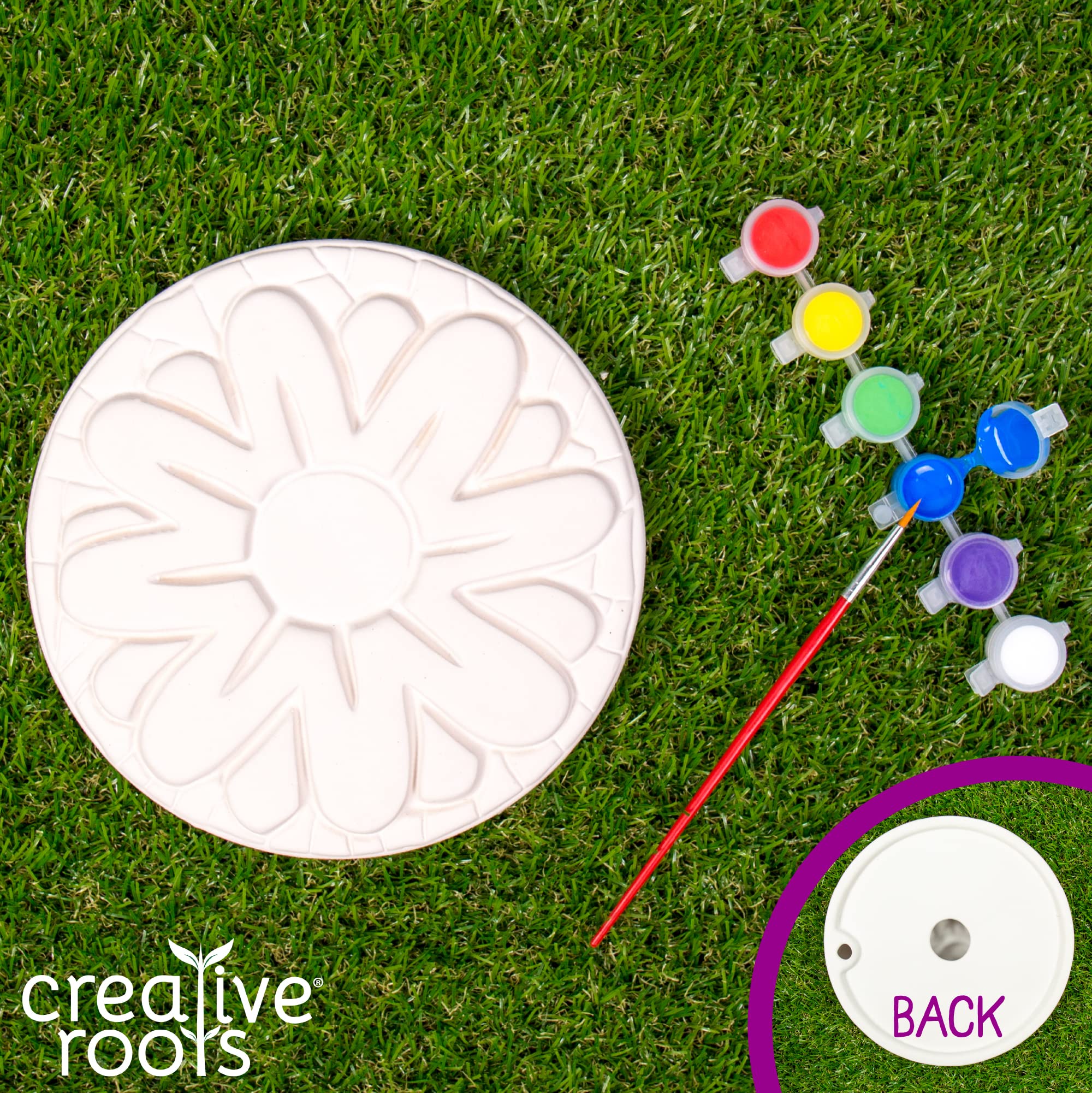 Creative Roots six vibrant paints enable color-mixing for unique designs.