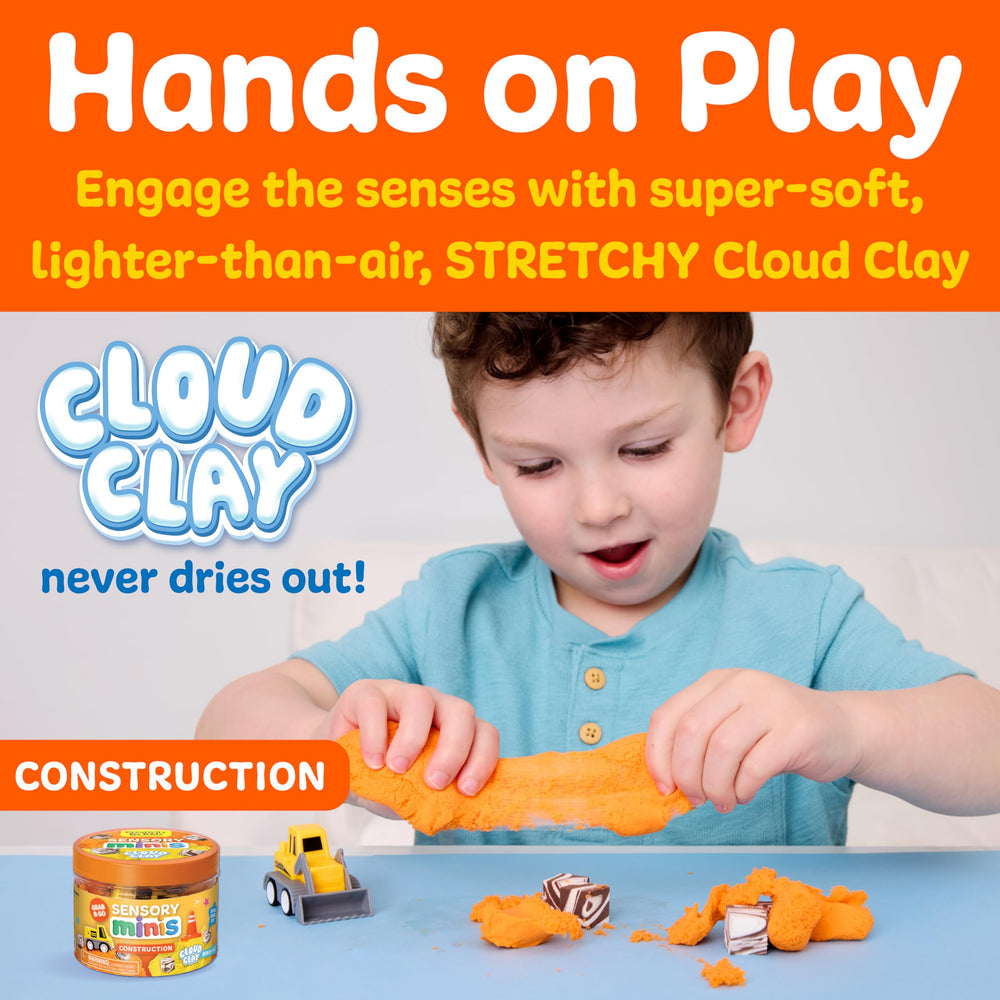 Creativity for Kids Sensory Minis Construction Kit yellow-orange cloud clay invites tactile exploration.