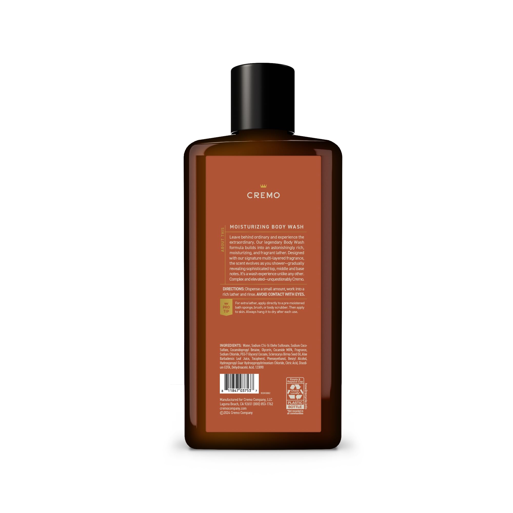 Cremo 16 oz bottle offers lasting moisture and luxurious lather.