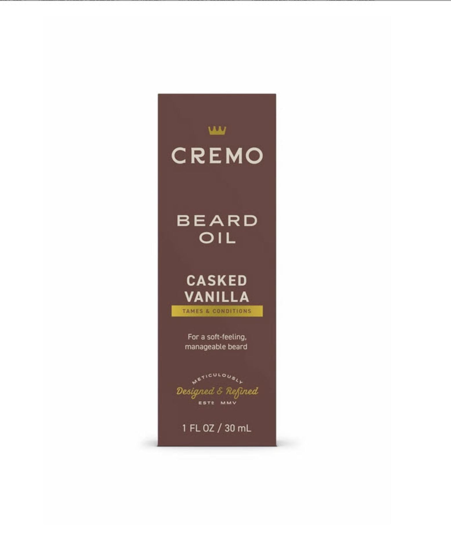 Cremo Beard Oil vanilla face close-up emphasizes scent and skin nourishment.