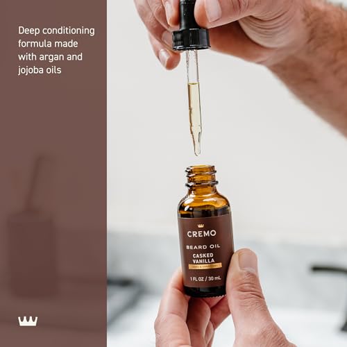 Cremo Beard Oil vanilla packaging conveys premium nourishment for beards.