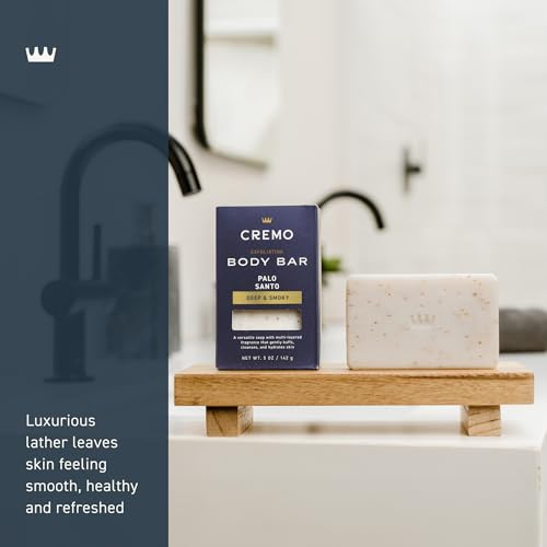 Cremo body bar with oat kernel texture provides polish and hydration